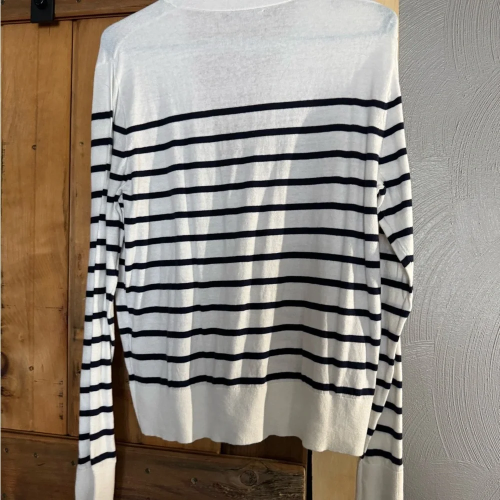 J.Crew White & Navy Striped Cardigan Sweater | Button Front | Size L - Picture 4 of 4